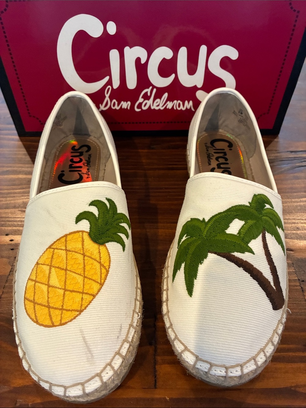Circus by Sam Edelman White Canvas Slip-Ons with Green Palm Embroidery